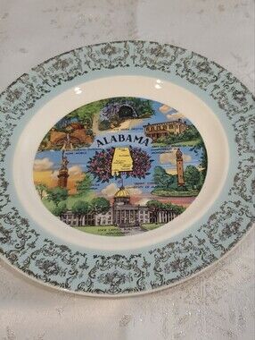 Alabama Decorative Souvenir Plate in Light Blue and White